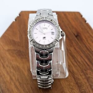 Fossil Women's Silvertone Glitz Wrist Watch Crystal Halo Light Pink Dial AM-3754